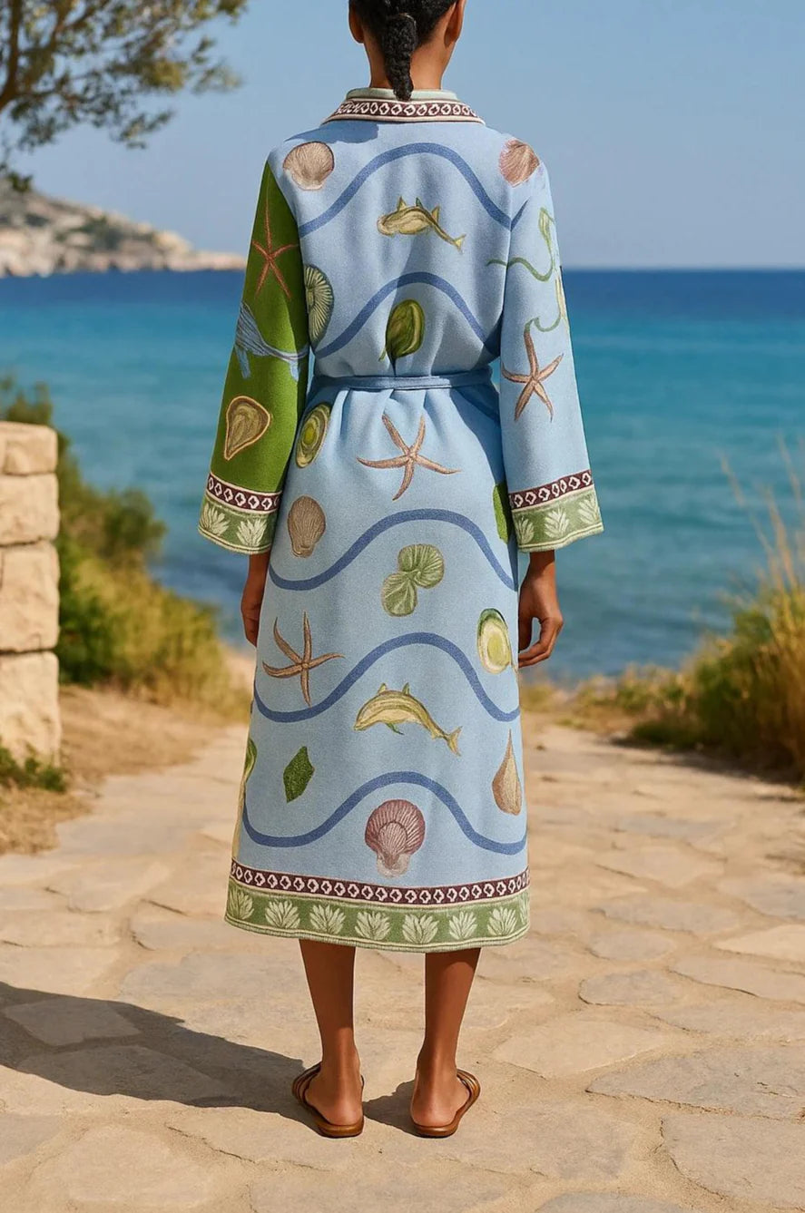 Vestido camisero midi estampado con cinturón