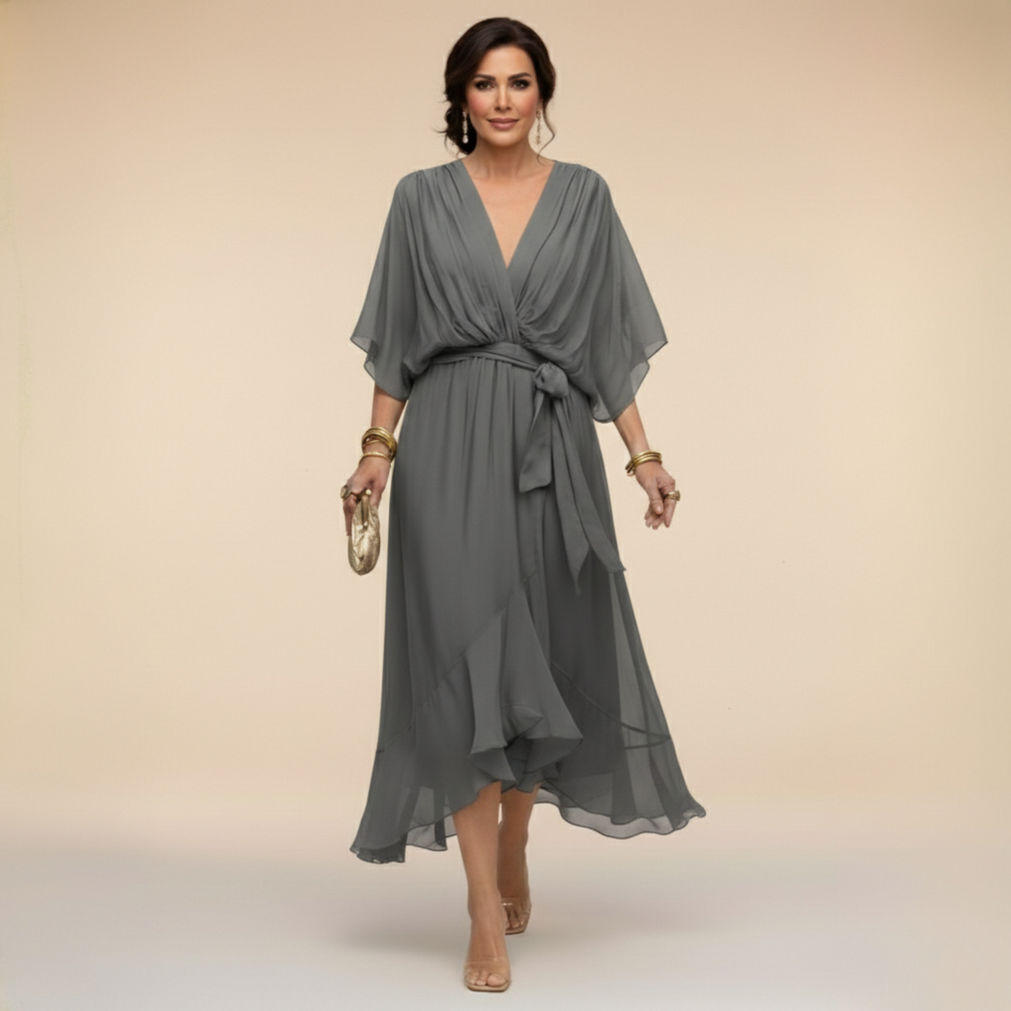 Wanda - Vestido de chiffon con escote en V