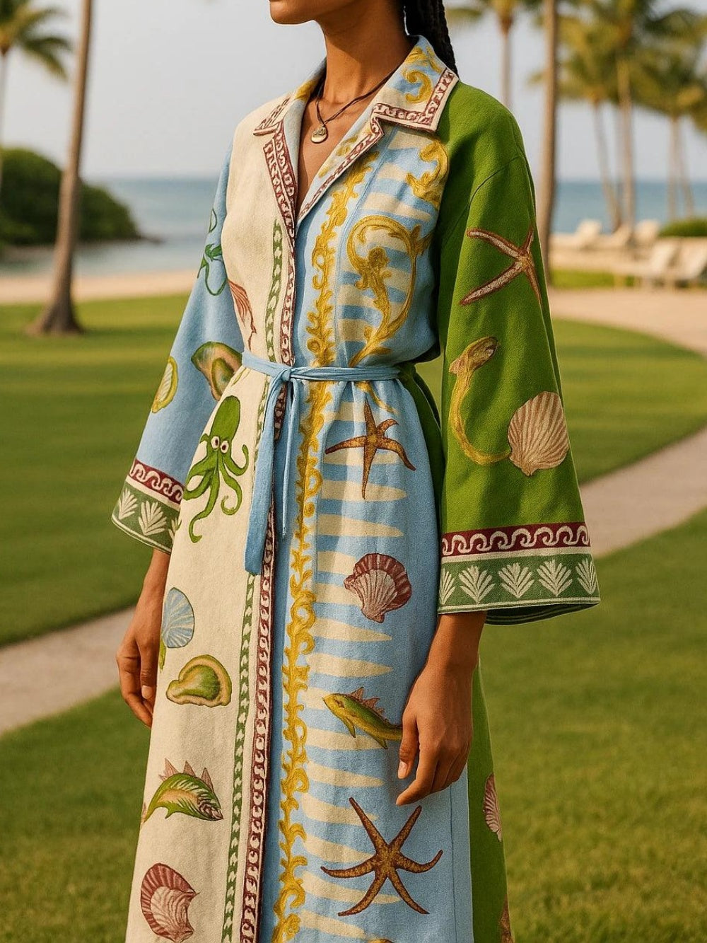 Vestido camisero midi estampado con cinturón
