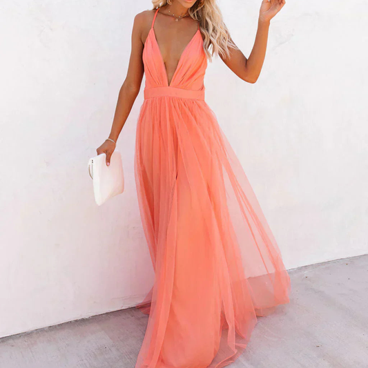 MARTINA SOLER | Vestido largo Lumière en color coral