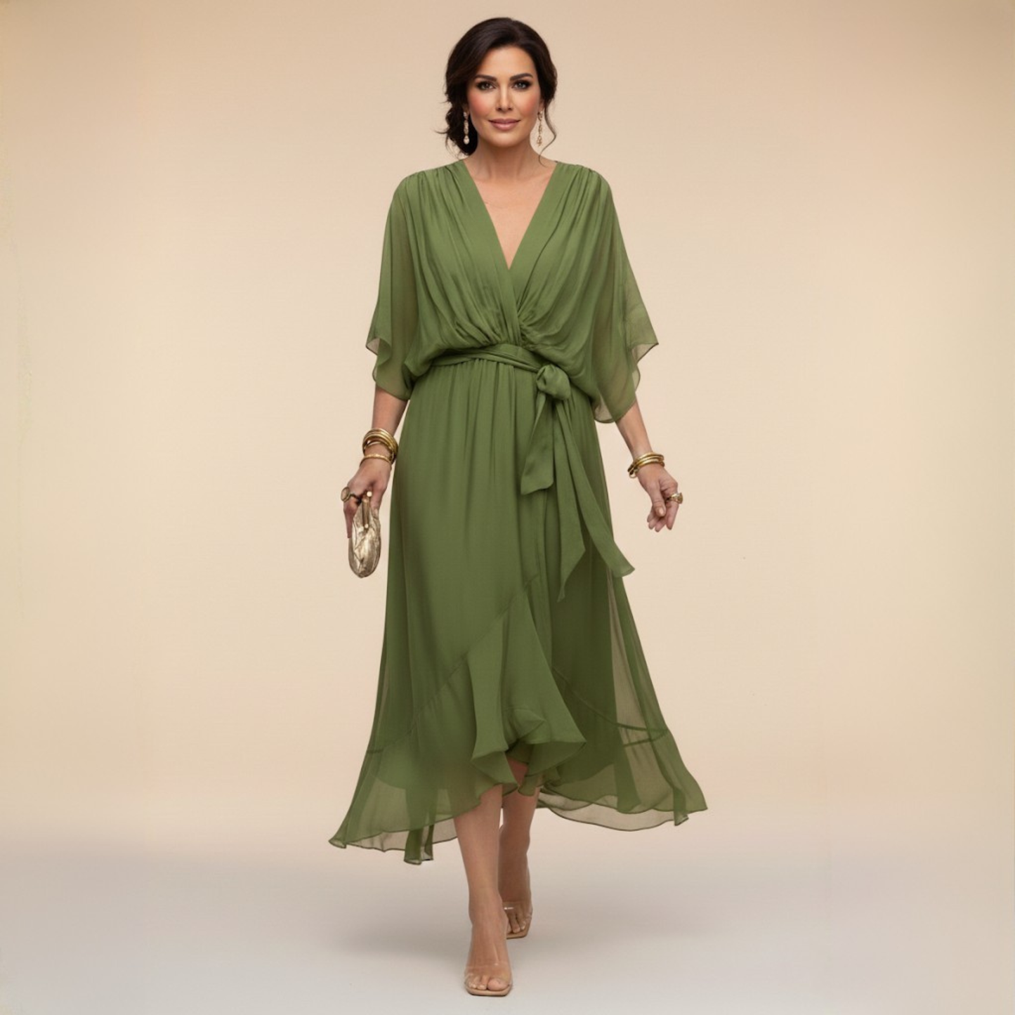 Wanda - Vestido de chiffon con escote en V