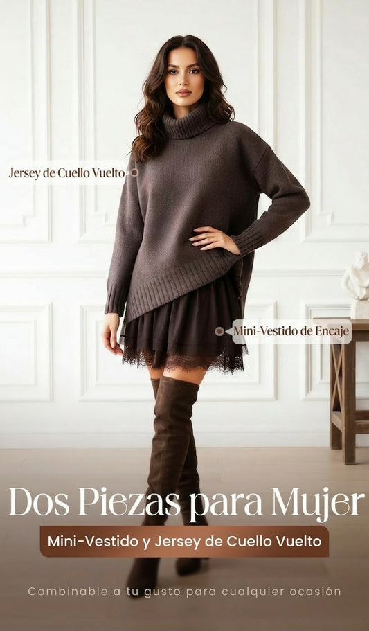 🌻Oferta especial 2026: 50 % de descuento🌞Conjunto de dos piezas para mujer: vestido tipo jersey con cuello alto y vestido interior