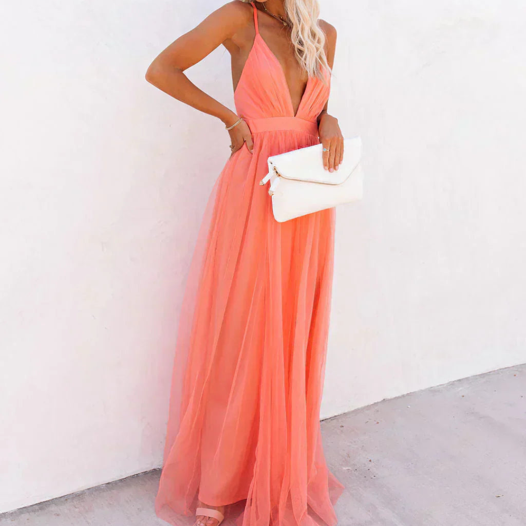 MARTINA SOLER | Vestido largo Lumière en color coral
