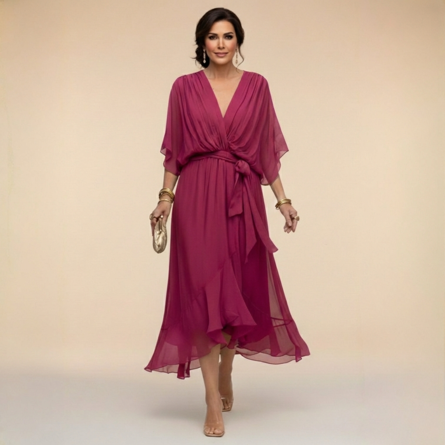 Wanda - Vestido de chiffon con escote en V