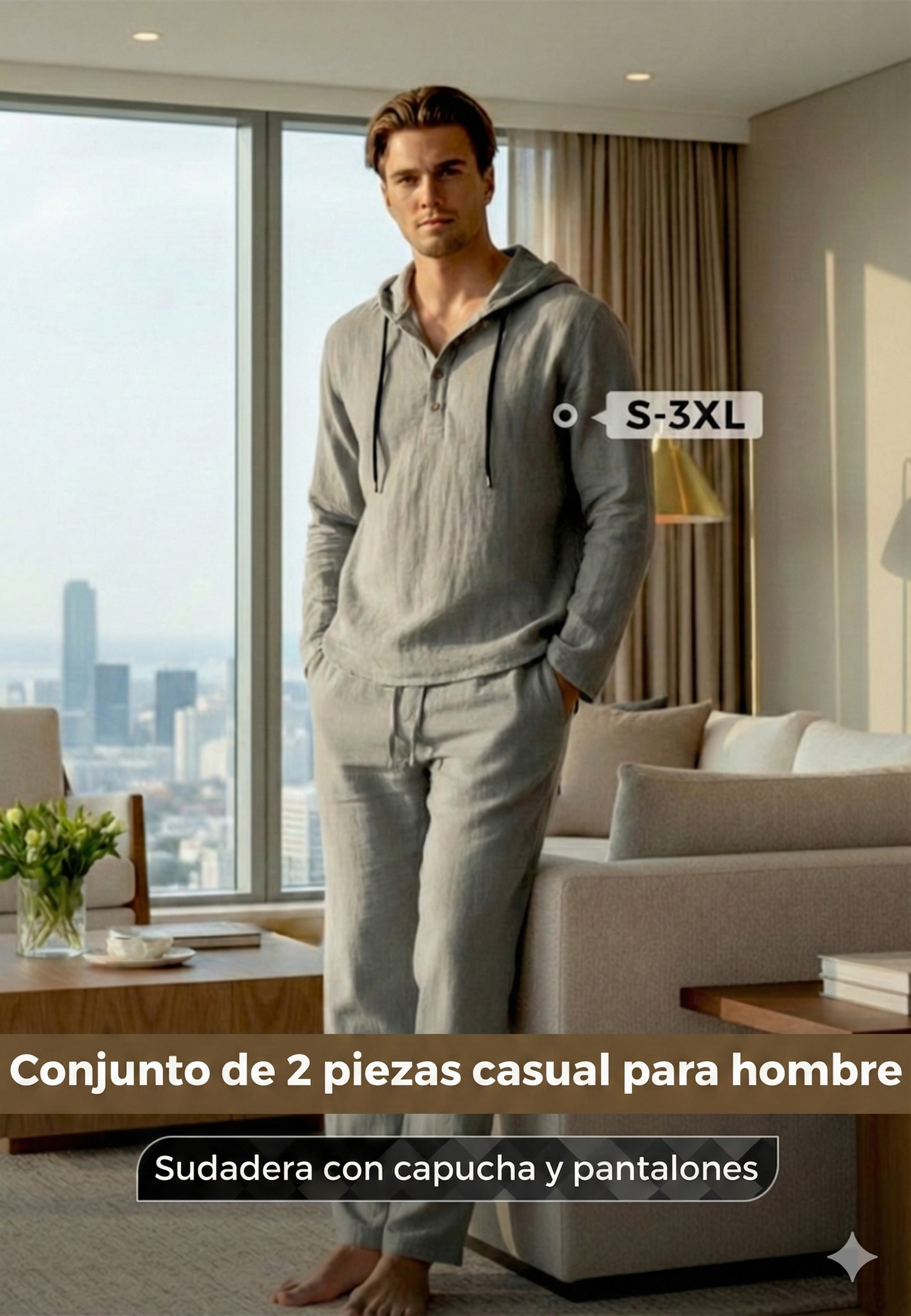 🔈🔈OFERTA POR TIEMPO LIMITADO: 50 % DE DESCUENTO🔥Conjunto de 2 piezas para hombre: sudadera con capucha holgada y pantalones.