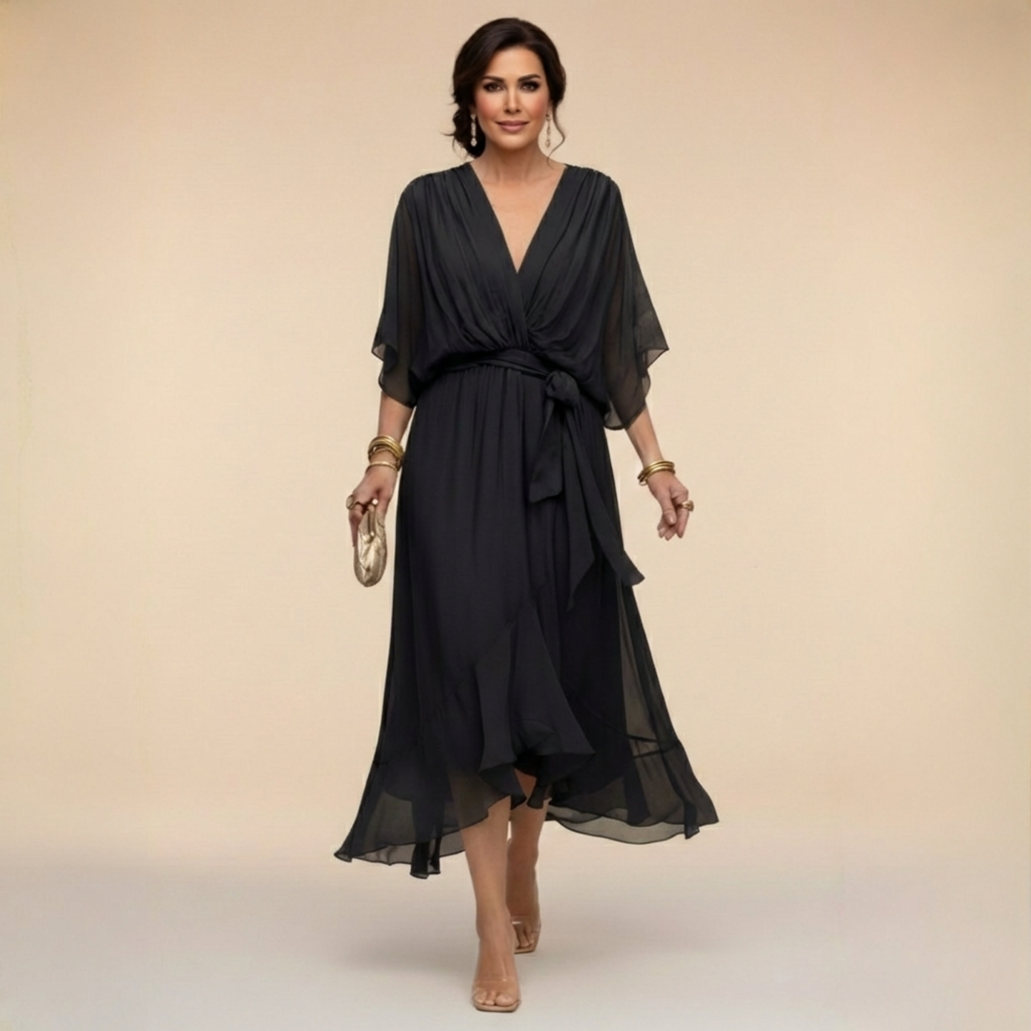 Wanda - Vestido de chiffon con escote en V