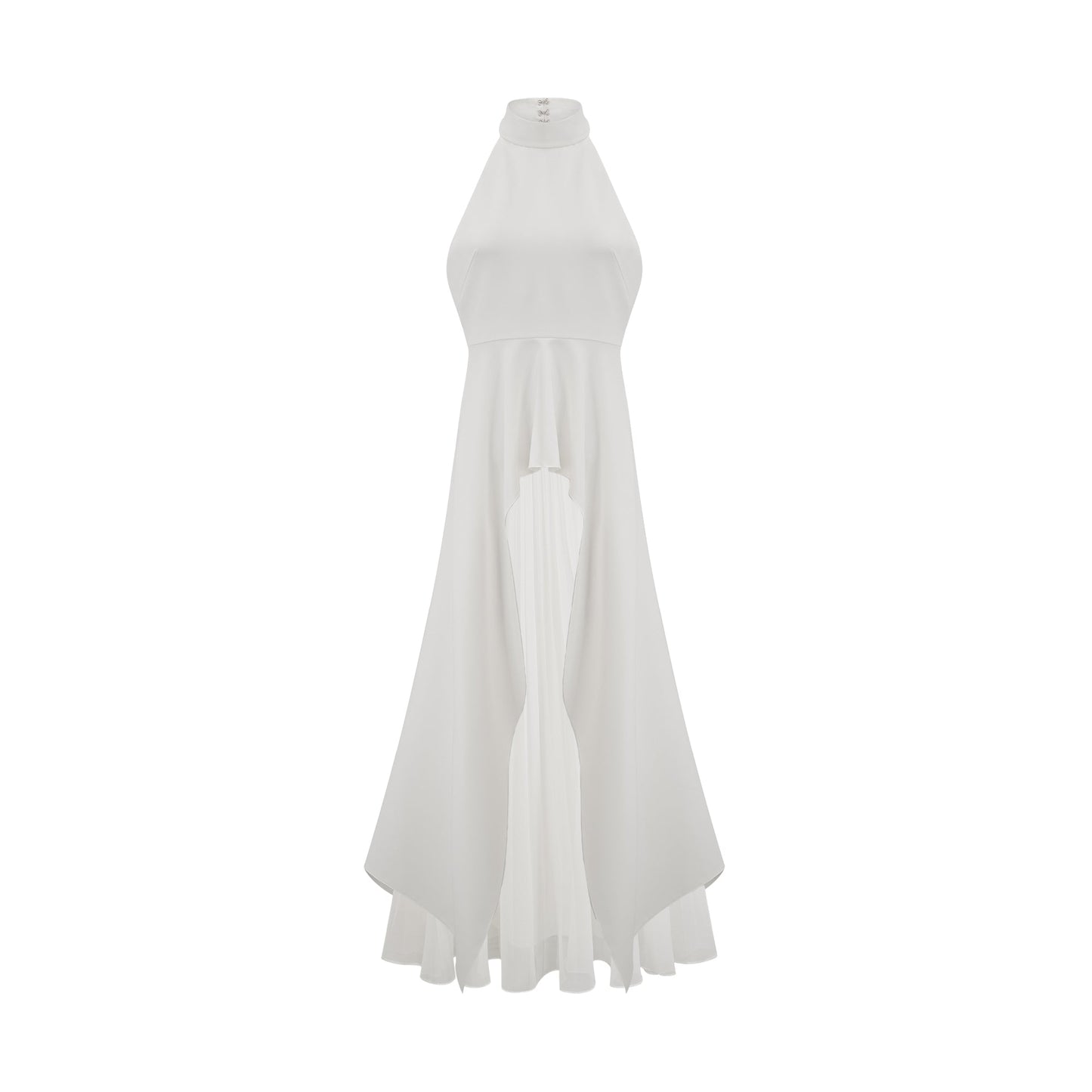 Vestido largo con cuello halter y capas de Martina Soler