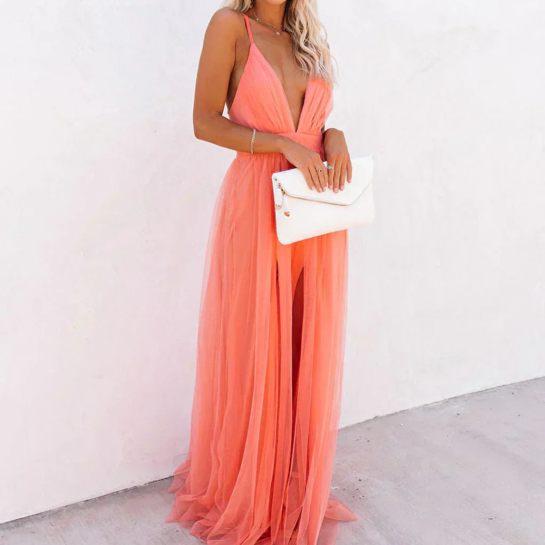 MARTINA SOLER | Vestido largo Lumière en color coral