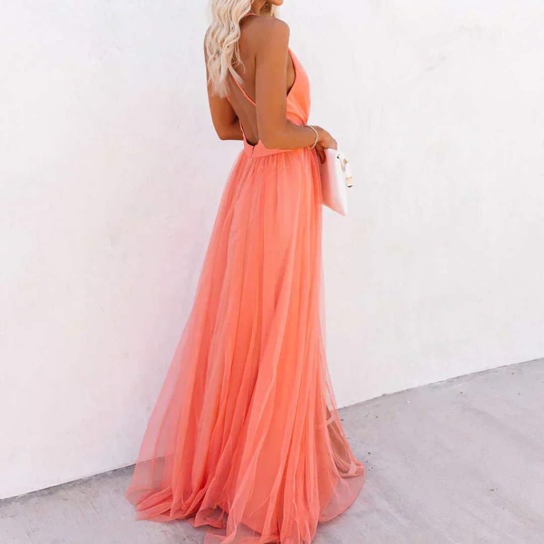 MARTINA SOLER | Vestido largo Lumière en color coral