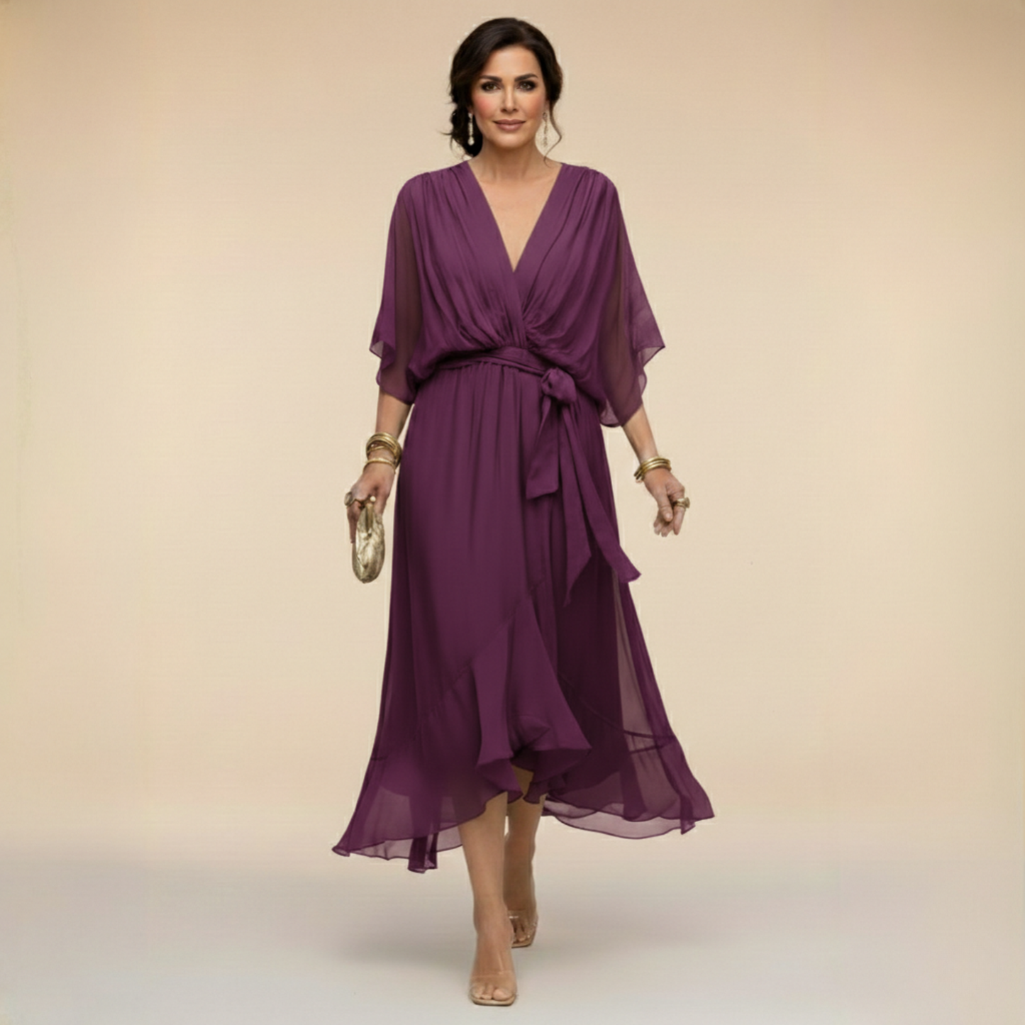 Wanda - Vestido de chiffon con escote en V