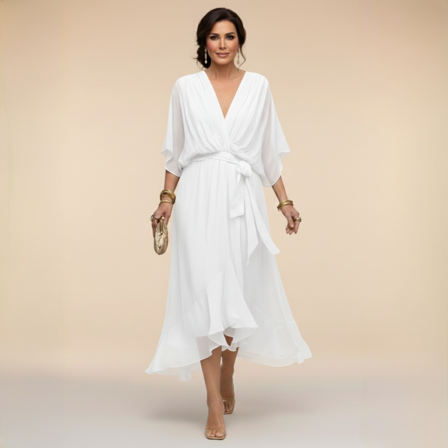 Wanda - Vestido de chiffon con escote en V