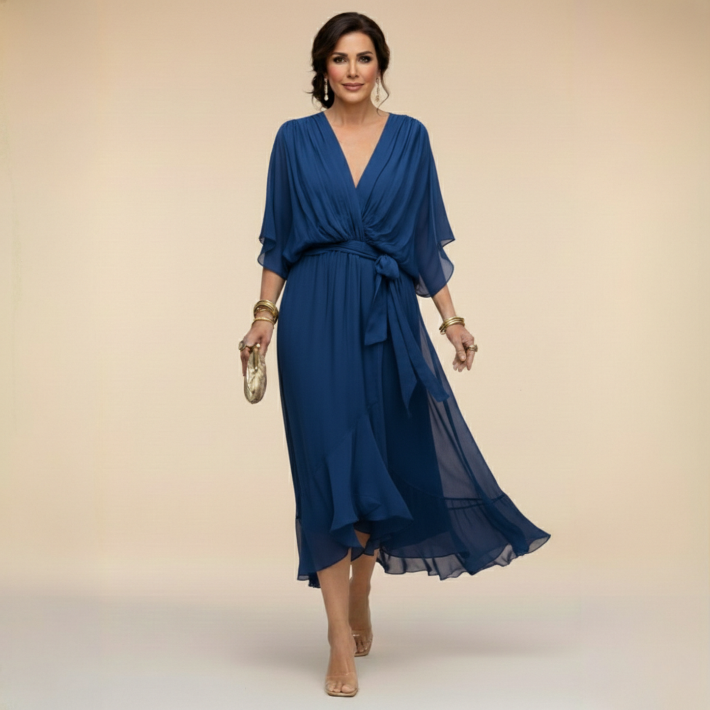 Wanda - Vestido de chiffon con escote en V