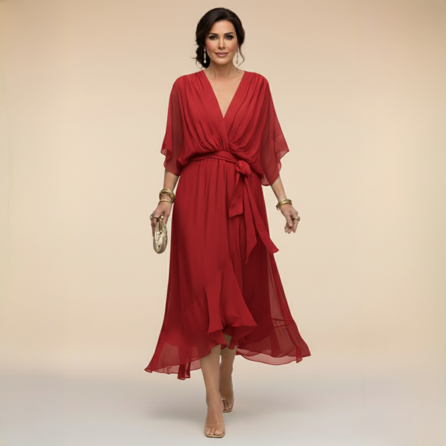 Wanda - Vestido de chiffon con escote en V