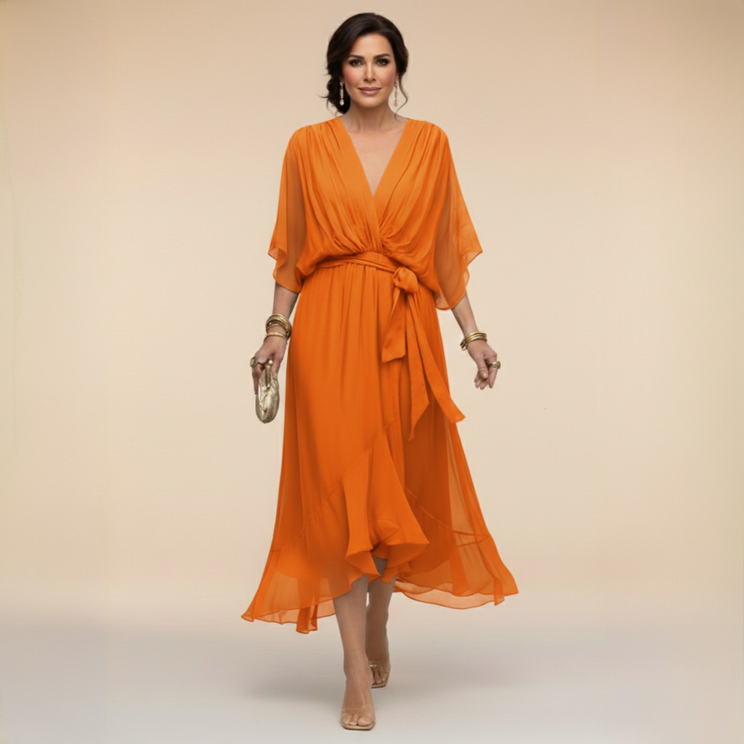Wanda - Vestido de chiffon con escote en V