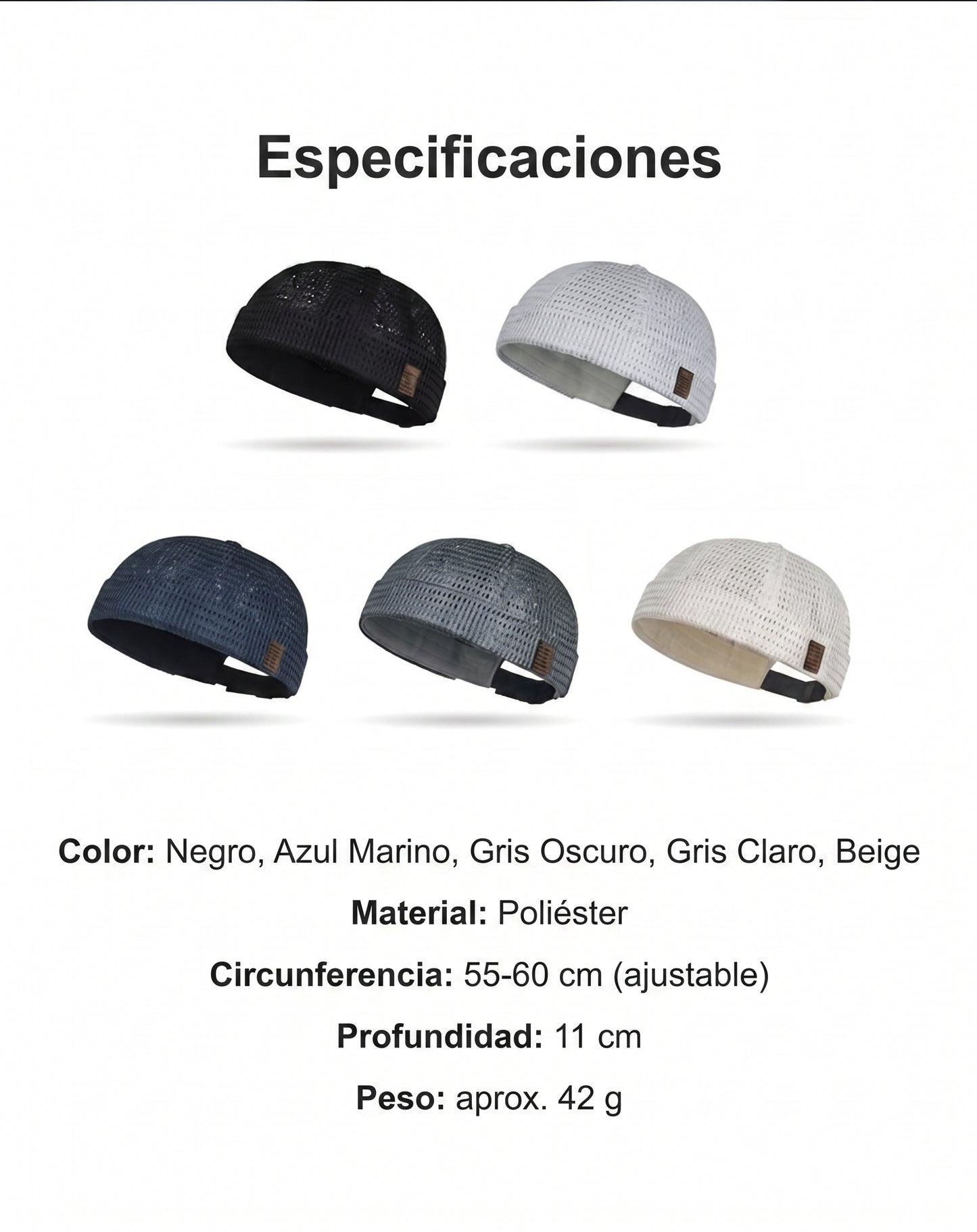 Gorra ligera de malla transpirable sin visera