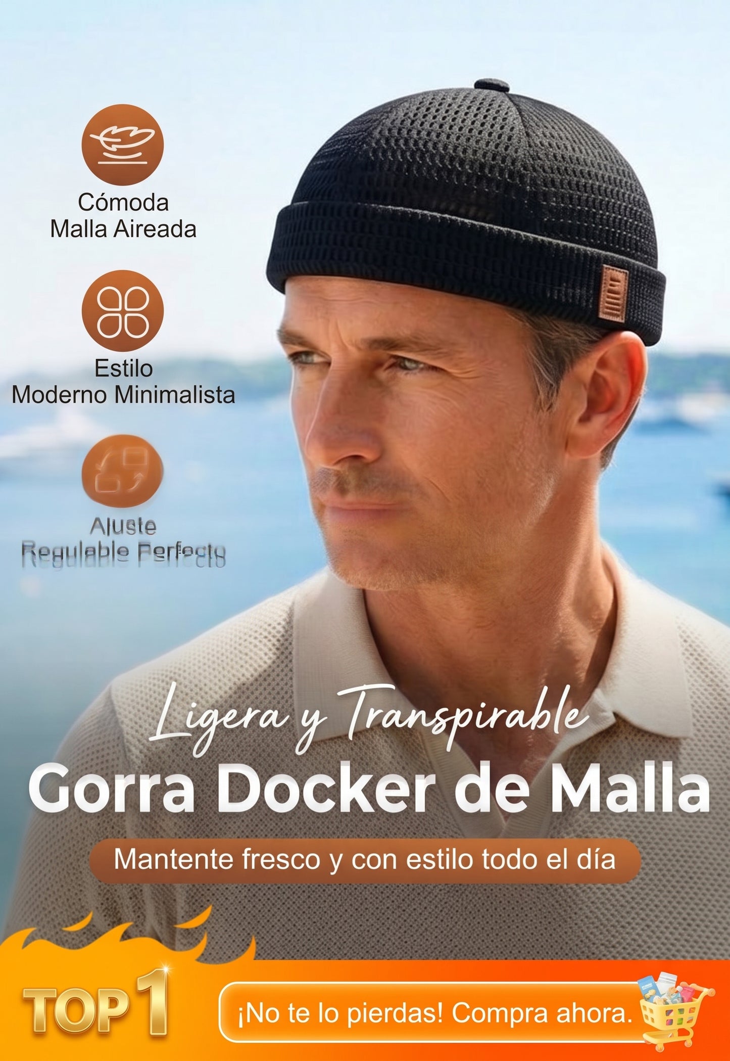 Gorra ligera de malla transpirable sin visera