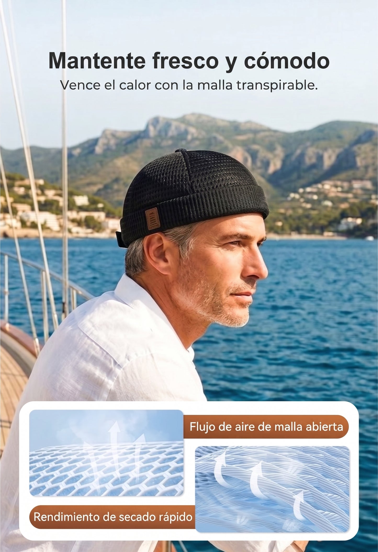 Gorra ligera de malla transpirable sin visera