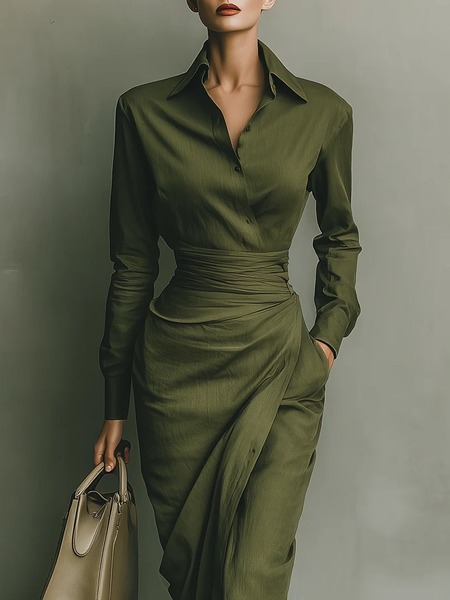 Vestido largo de algodón mezclado en verde militar