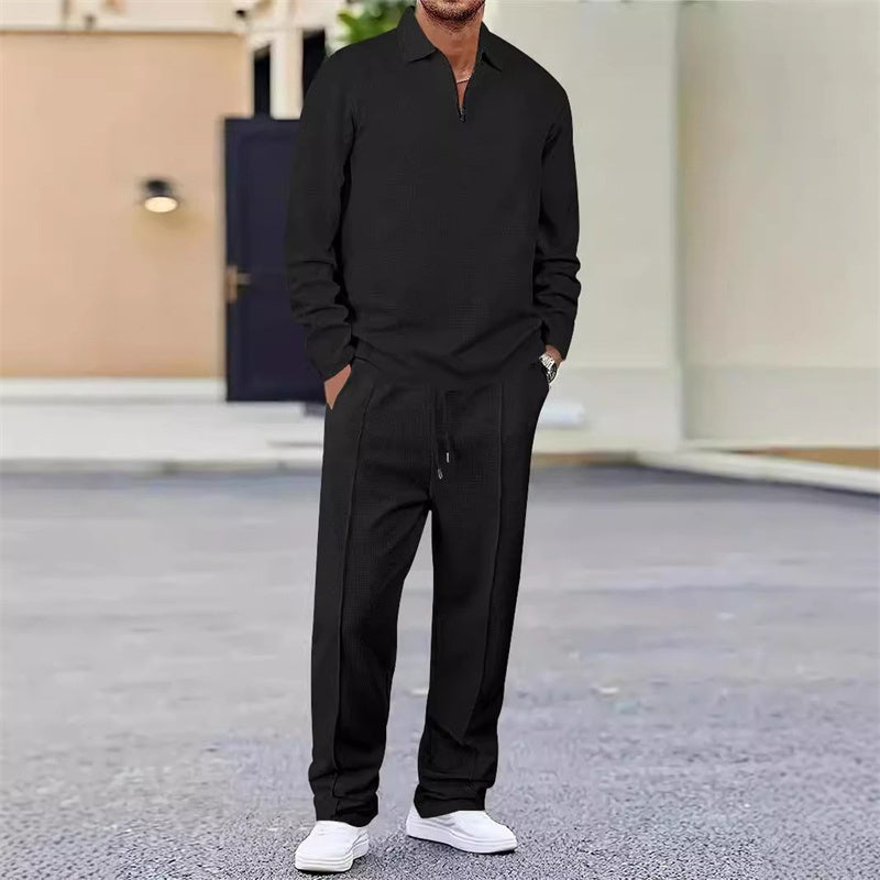 🏃👖Conjunto para hombre compuesto por sudadera con tejido de punto gofrado y pantalón de pierna recta.