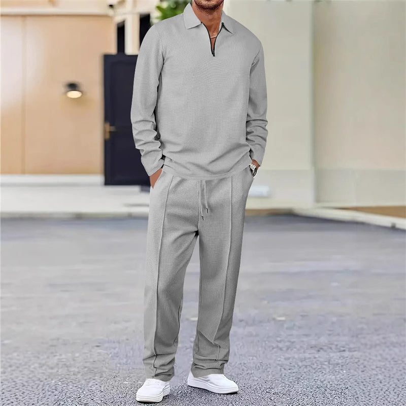 🏃👖Conjunto para hombre compuesto por sudadera con tejido de punto gofrado y pantalón de pierna recta.