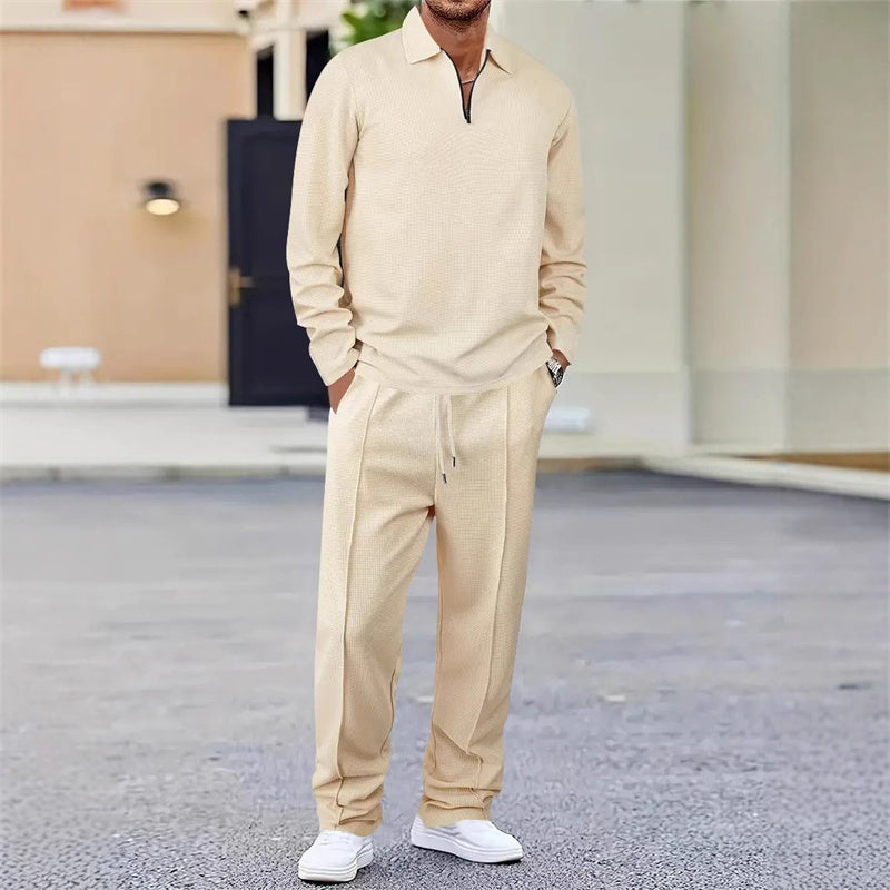 🏃👖Conjunto para hombre compuesto por sudadera con tejido de punto gofrado y pantalón de pierna recta.