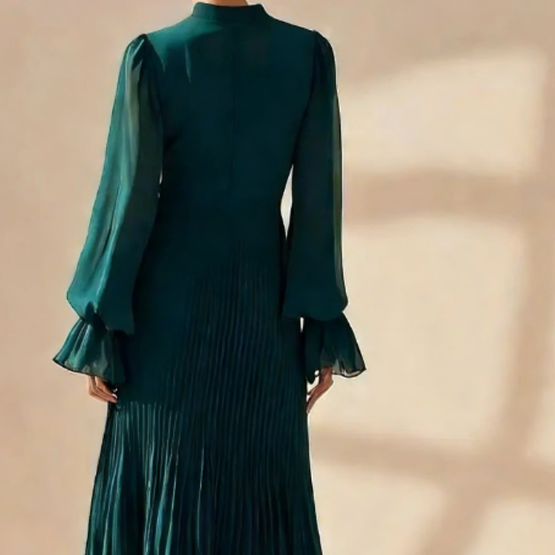 Vestido midi plisado para mujer con volantes y escote en forma de ojo de cerradura