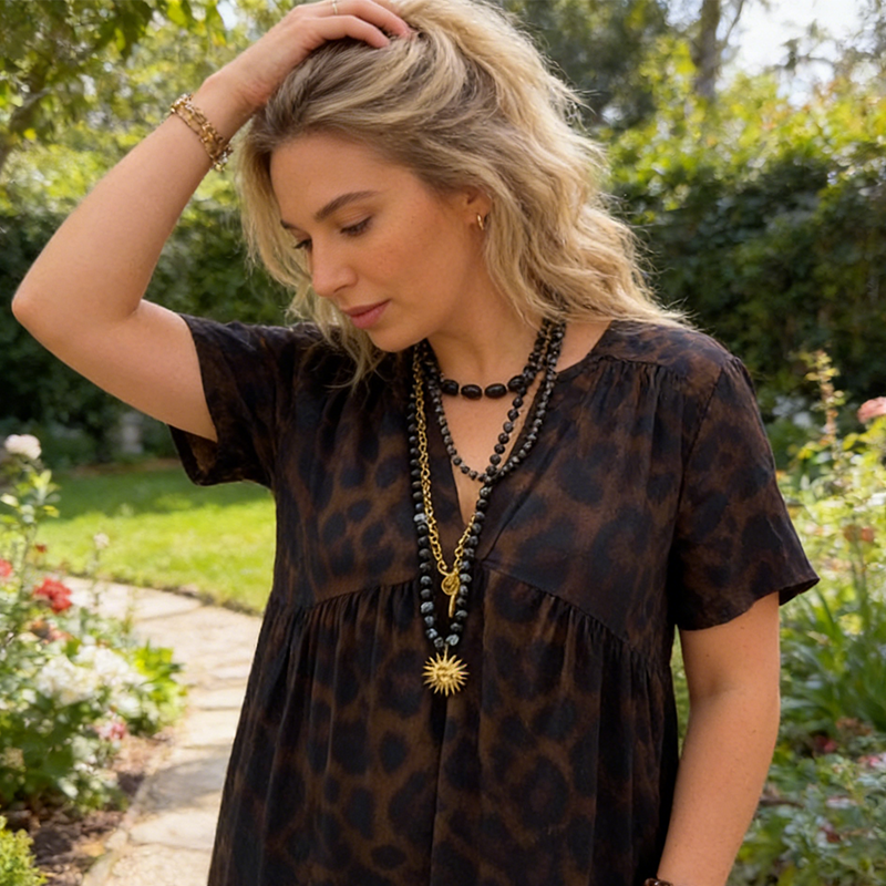 Vestido largo de mujer con cuello en V y estampado de leopardo📦Envío gratuito🔥