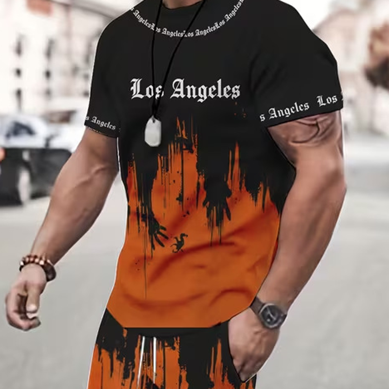 👕 ¡AHORA CON UN 50 % DE DESCUENTO! 🔥 Conjunto de hombre compuesto por una camiseta con estampado gráfico y unos pantalones cortos: tejido suave, diseño llamativo y perfecto para los días de verano ☀️