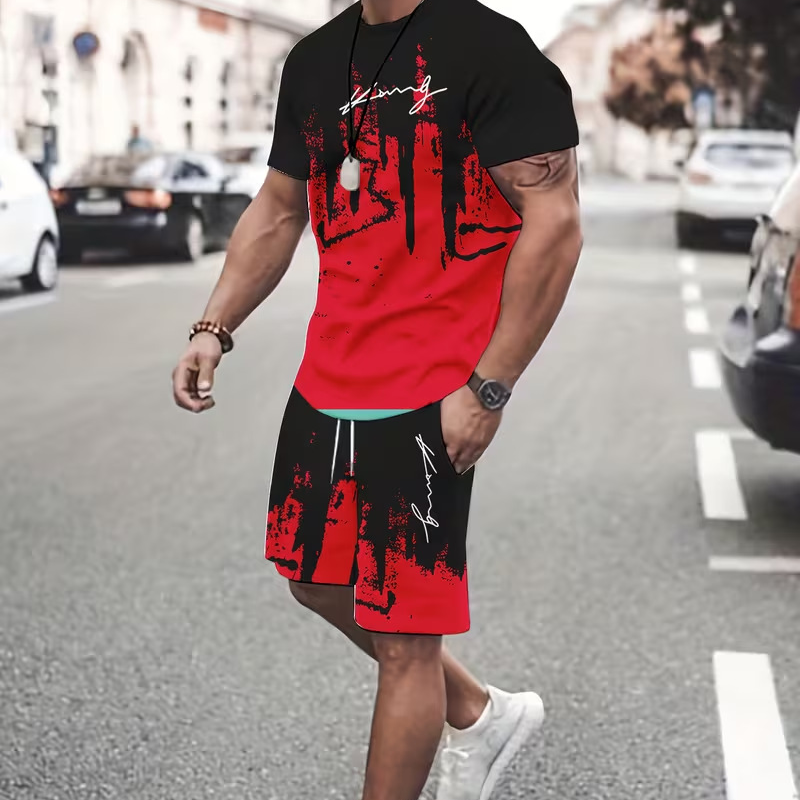 👕 ¡AHORA CON UN 50 % DE DESCUENTO! 🔥 Conjunto de hombre compuesto por una camiseta con estampado gráfico y unos pantalones cortos: tejido suave, diseño llamativo y perfecto para los días de verano ☀️